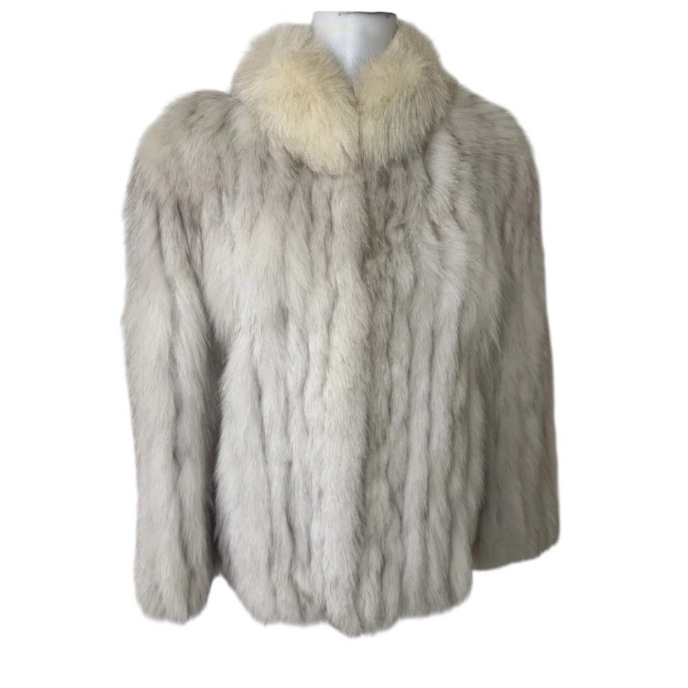 VTG Finland Natural Blue Fox Fur Coat Jacket Glam Womens Small